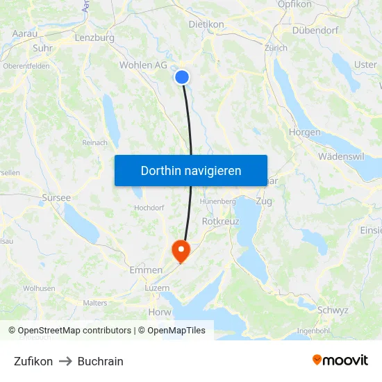 Zufikon to Buchrain map