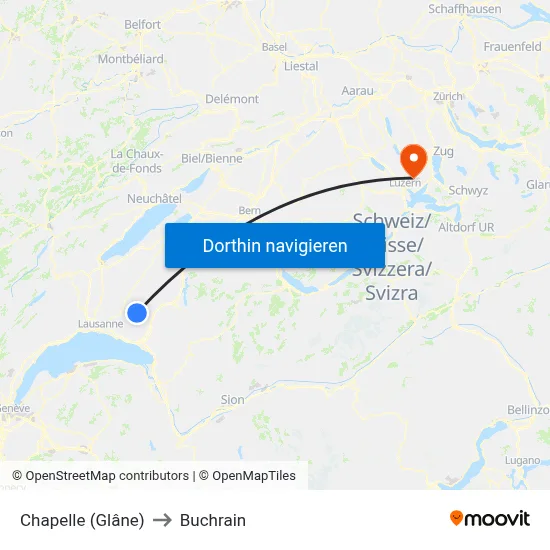 Chapelle (Glâne) to Buchrain map
