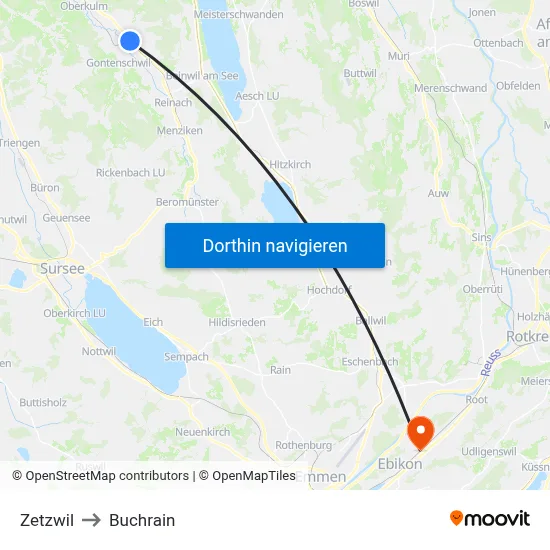 Zetzwil to Buchrain map