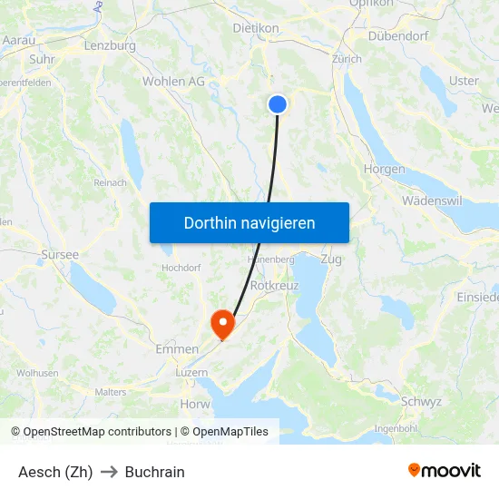 Aesch (Zh) to Buchrain map