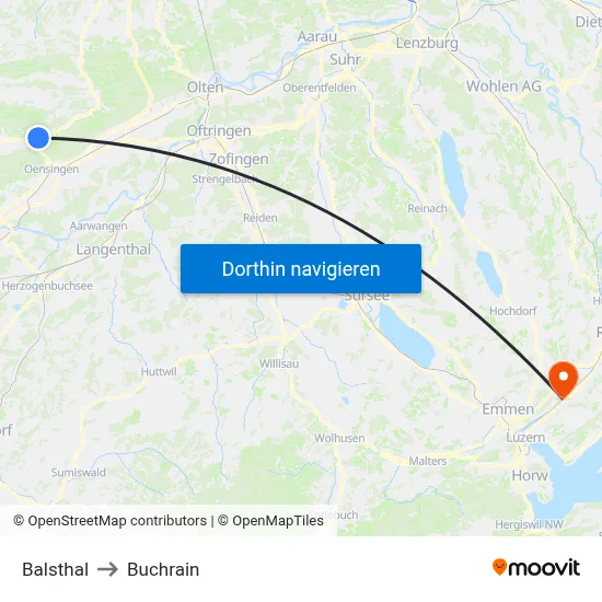 Balsthal to Buchrain map