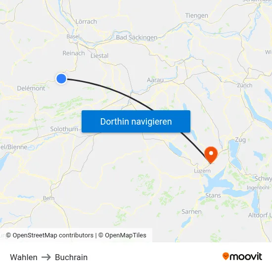 Wahlen to Buchrain map