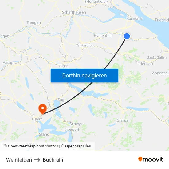 Weinfelden to Buchrain map