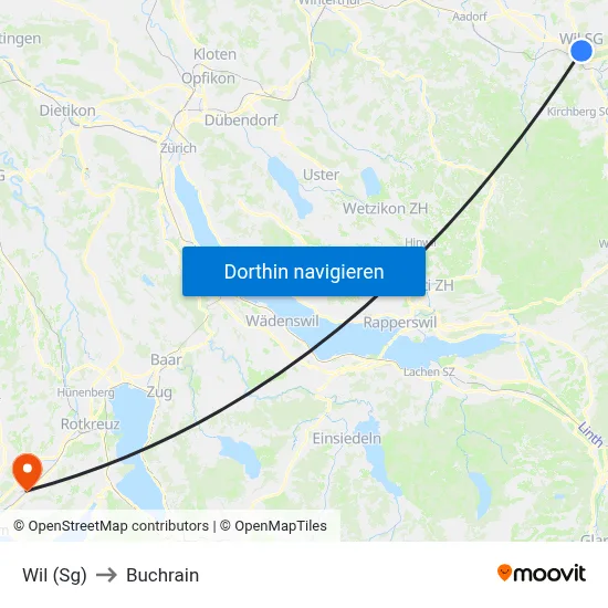Wil (Sg) to Buchrain map