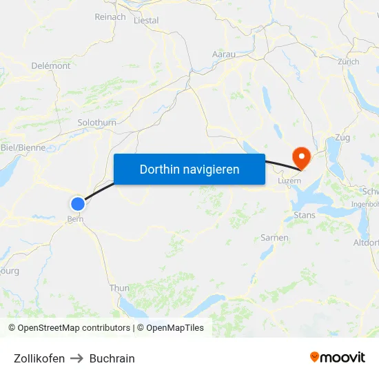 Zollikofen to Buchrain map
