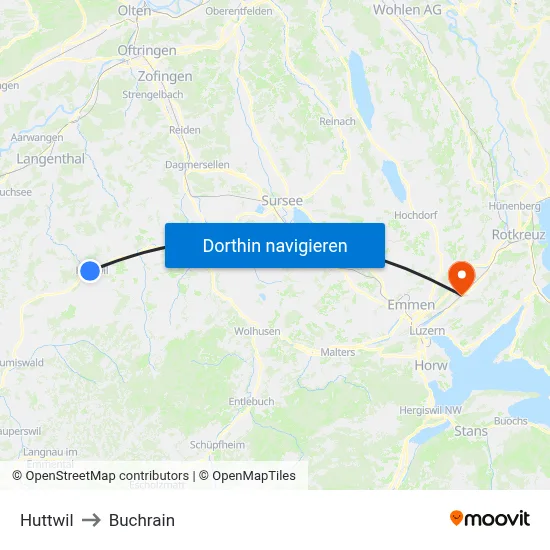 Huttwil to Buchrain map