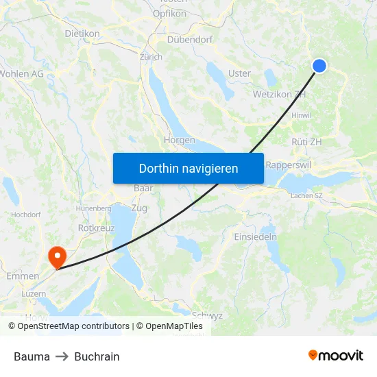 Bauma to Buchrain map