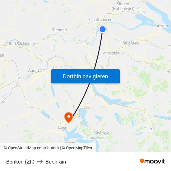 Benken (Zh) to Buchrain map