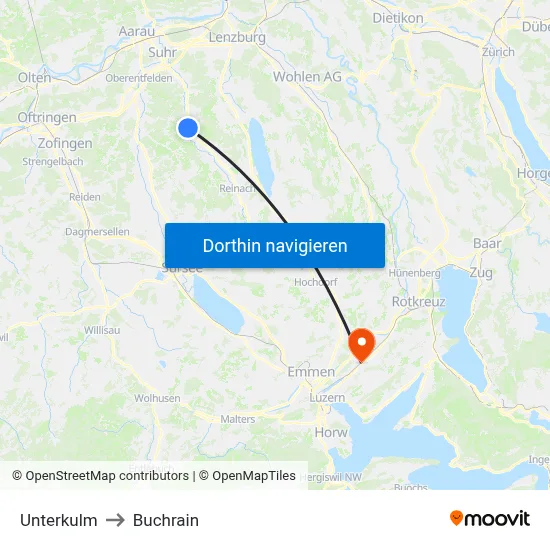 Unterkulm to Buchrain map