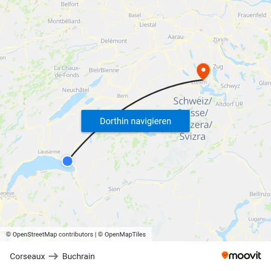 Corseaux to Buchrain map