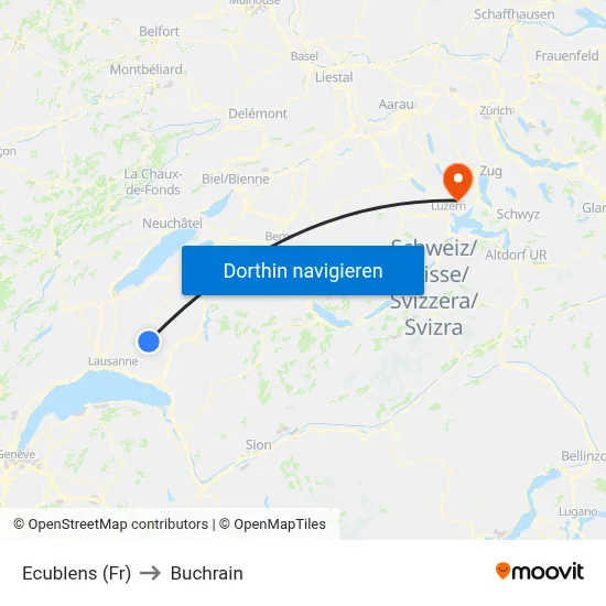 Ecublens (Fr) to Buchrain map