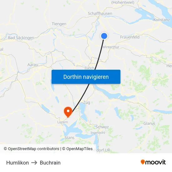 Humlikon to Buchrain map