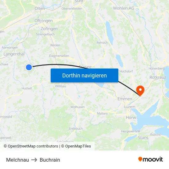 Melchnau to Buchrain map