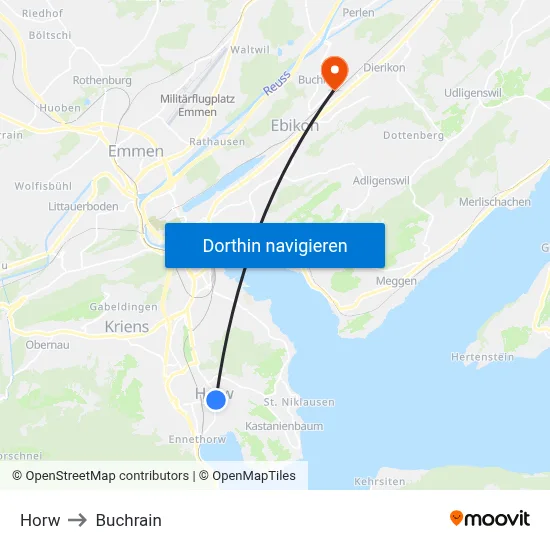 Horw to Buchrain map