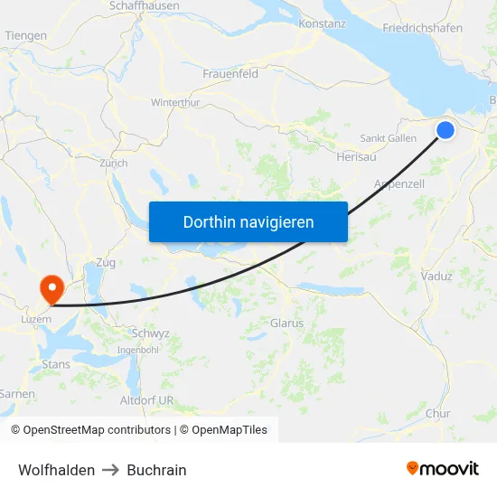 Wolfhalden to Buchrain map