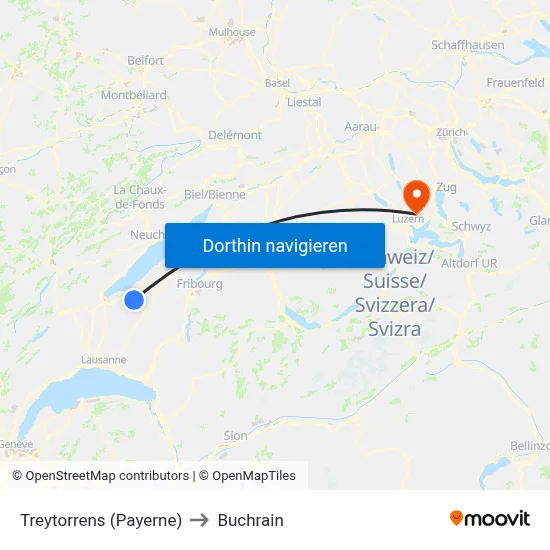 Treytorrens (Payerne) to Buchrain map