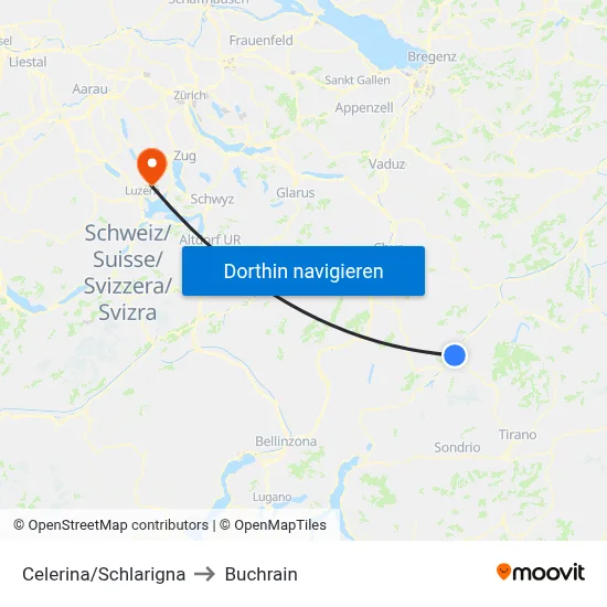 Celerina/Schlarigna to Buchrain map
