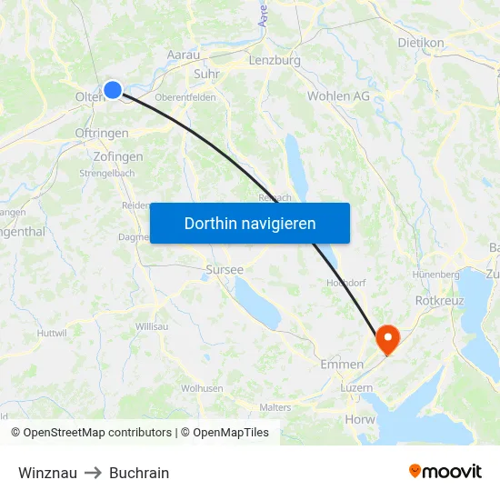 Winznau to Buchrain map