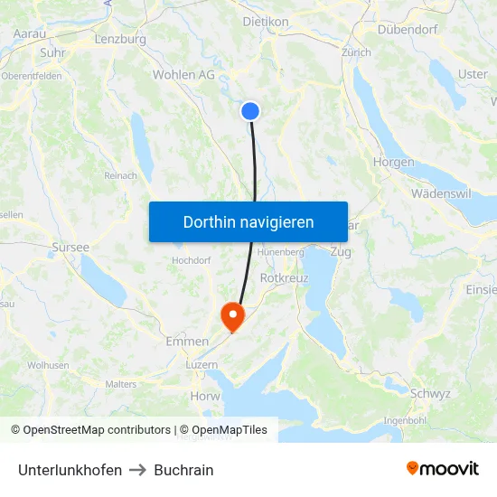 Unterlunkhofen to Buchrain map