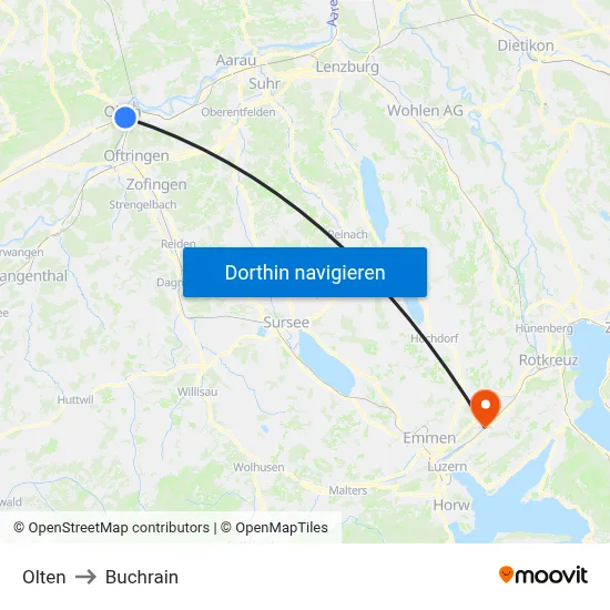 Olten to Buchrain map