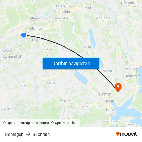 Boningen to Buchrain map