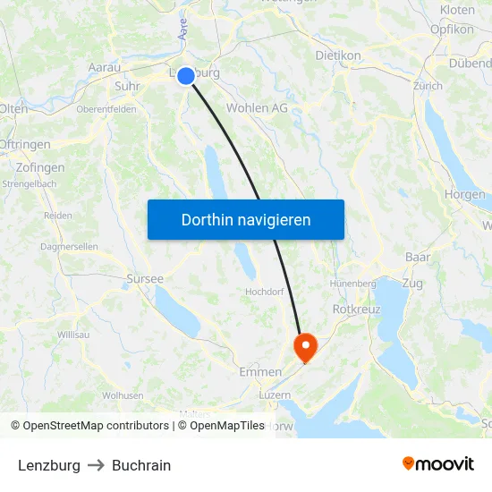 Lenzburg to Buchrain map
