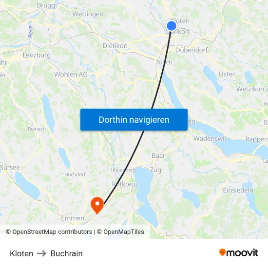 Kloten to Buchrain map
