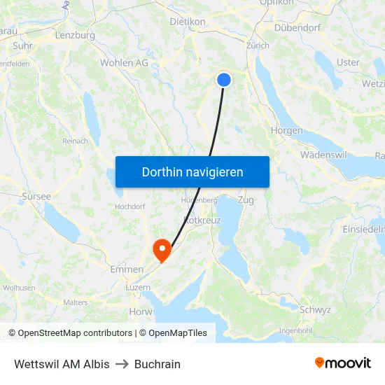 Wettswil AM Albis to Buchrain map