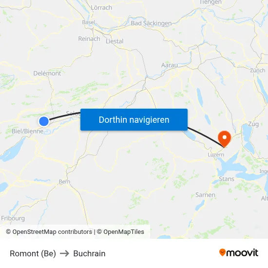 Romont (Be) to Buchrain map