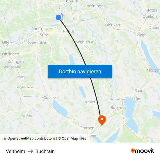 Veltheim to Buchrain map