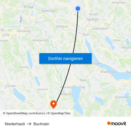 Niederhasli to Buchrain map