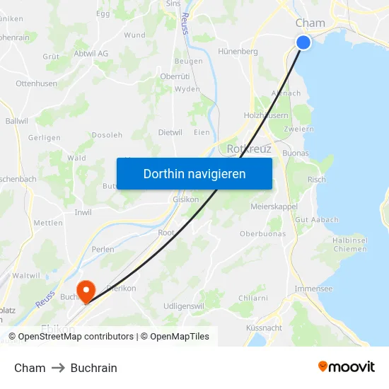 Cham to Buchrain map