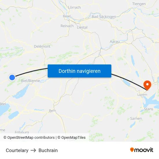 Courtelary to Buchrain map