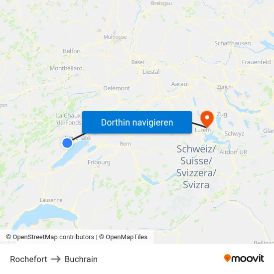 Rochefort to Buchrain map