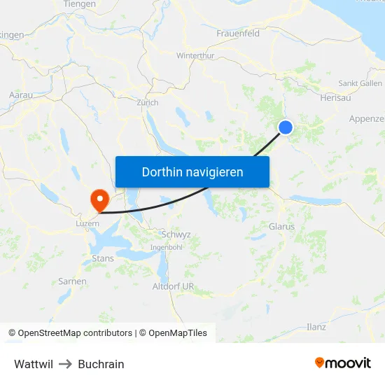 Wattwil to Buchrain map
