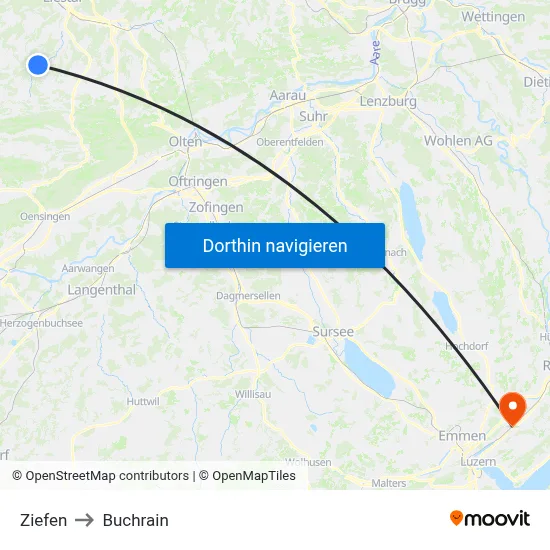 Ziefen to Buchrain map