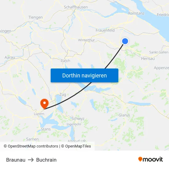 Braunau to Buchrain map