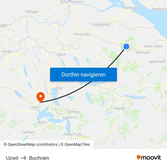 Uzwil to Buchrain map