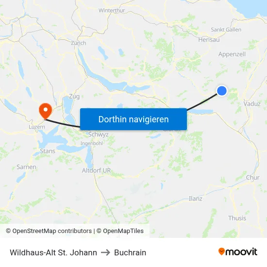 Wildhaus-Alt St. Johann to Buchrain map