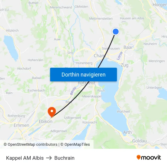 Kappel AM Albis to Buchrain map