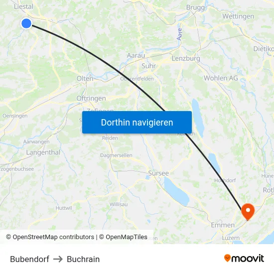 Bubendorf to Buchrain map
