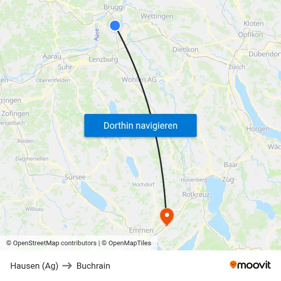 Hausen (Ag) to Buchrain map