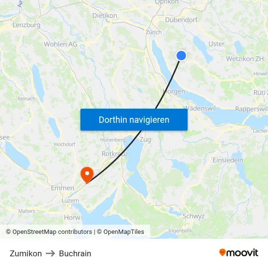 Zumikon to Buchrain map