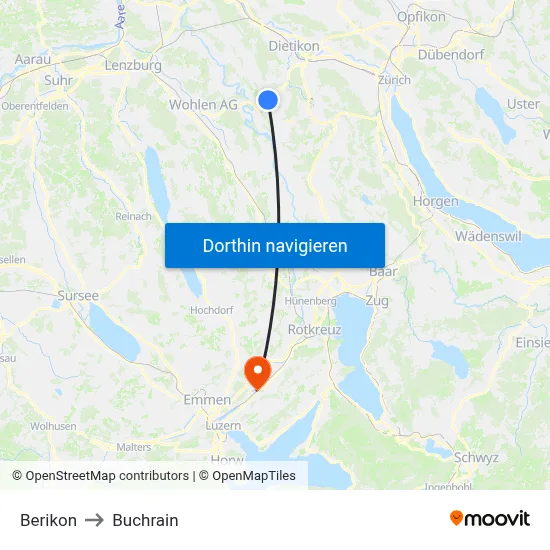 Berikon to Buchrain map