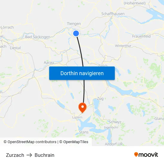 Zurzach to Buchrain map