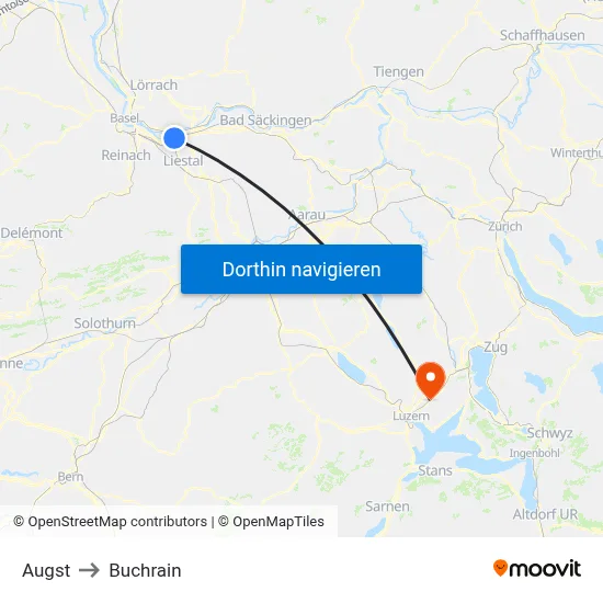 Augst to Buchrain map