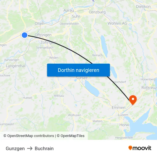 Gunzgen to Buchrain map