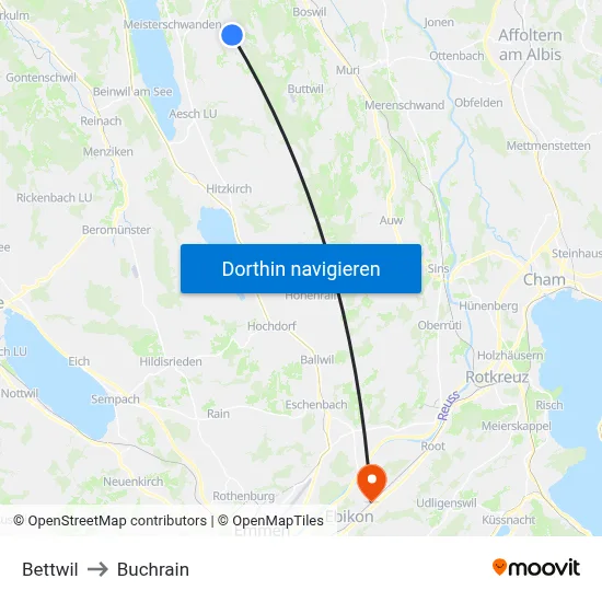 Bettwil to Buchrain map