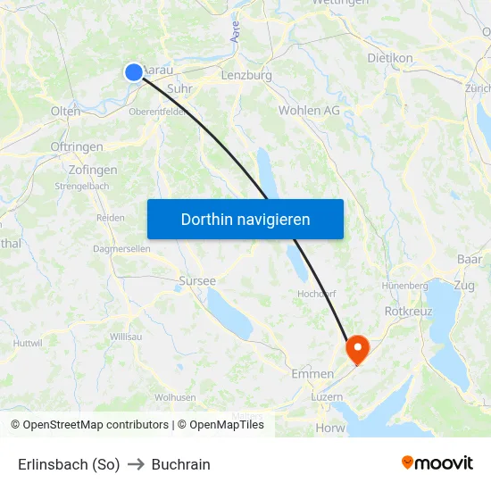 Erlinsbach (So) to Buchrain map