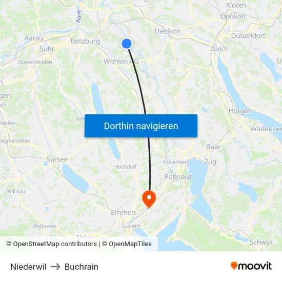 Niederwil to Buchrain map